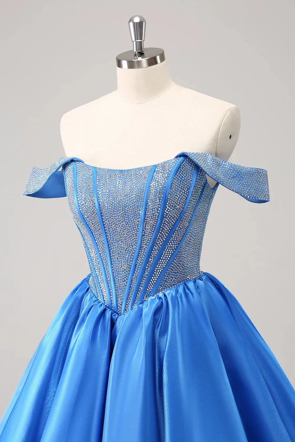 Luolandi A Line Off The Shoulder Blue Beaded Homecoming Dress Off Shoulder