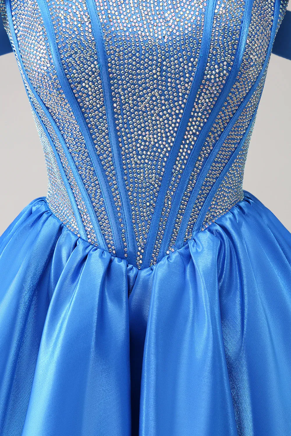 Luolandi A Line Off The Shoulder Blue Beaded Homecoming Dress Off Shoulder