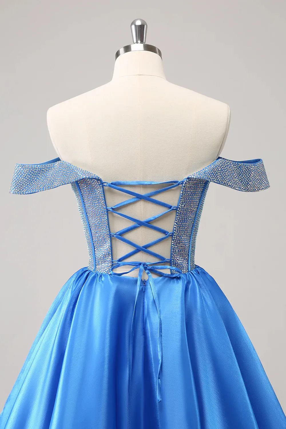 Luolandi A Line Off The Shoulder Blue Beaded Homecoming Dress Off Shoulder