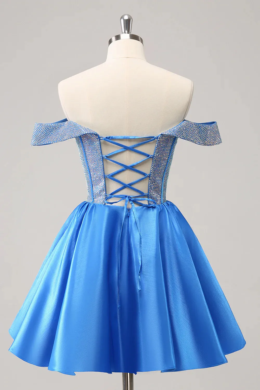 Luolandi A Line Off The Shoulder Blue Beaded Homecoming Dress Off Shoulder