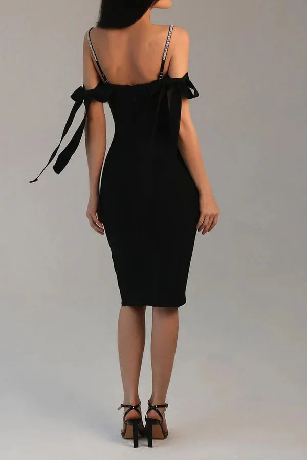Luolandi Sexy fit off shoulder beaded thin shoulder strap Homecoming Dress Black Party Dress