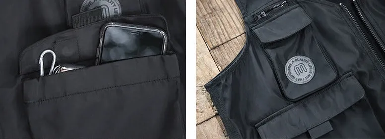 Maden Men Multi-pocket Tactical Vest Jacket & Bag Japan Retro Multi-function Photography Waistcoat Wide Shoulder Strap Solid Bag