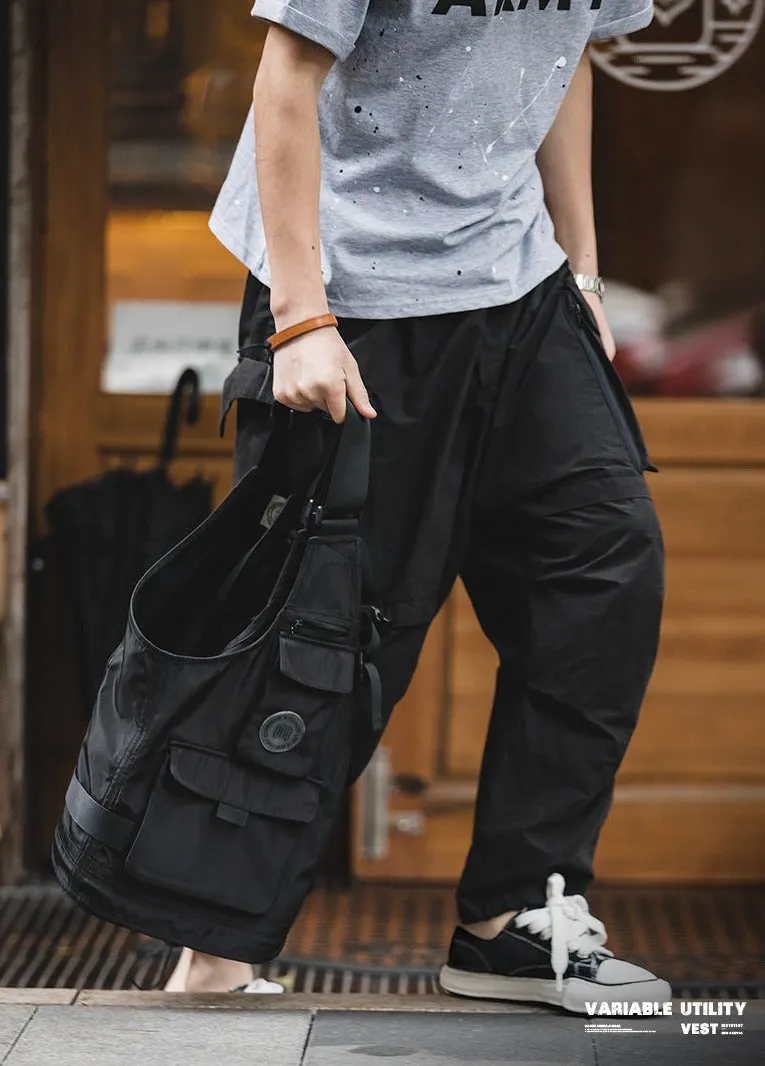 Maden Men Multi-pocket Tactical Vest Jacket & Bag Japan Retro Multi-function Photography Waistcoat Wide Shoulder Strap Solid Bag