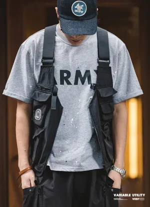 Maden Men Multi-pocket Tactical Vest Jacket & Bag Japan Retro Multi-function Photography Waistcoat Wide Shoulder Strap Solid Bag