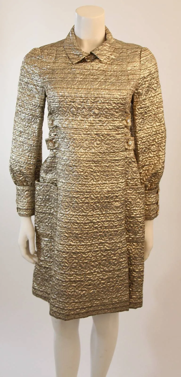 MALCOLM STARR Metallic Gold Dress Coat with Rhinestone Buttons