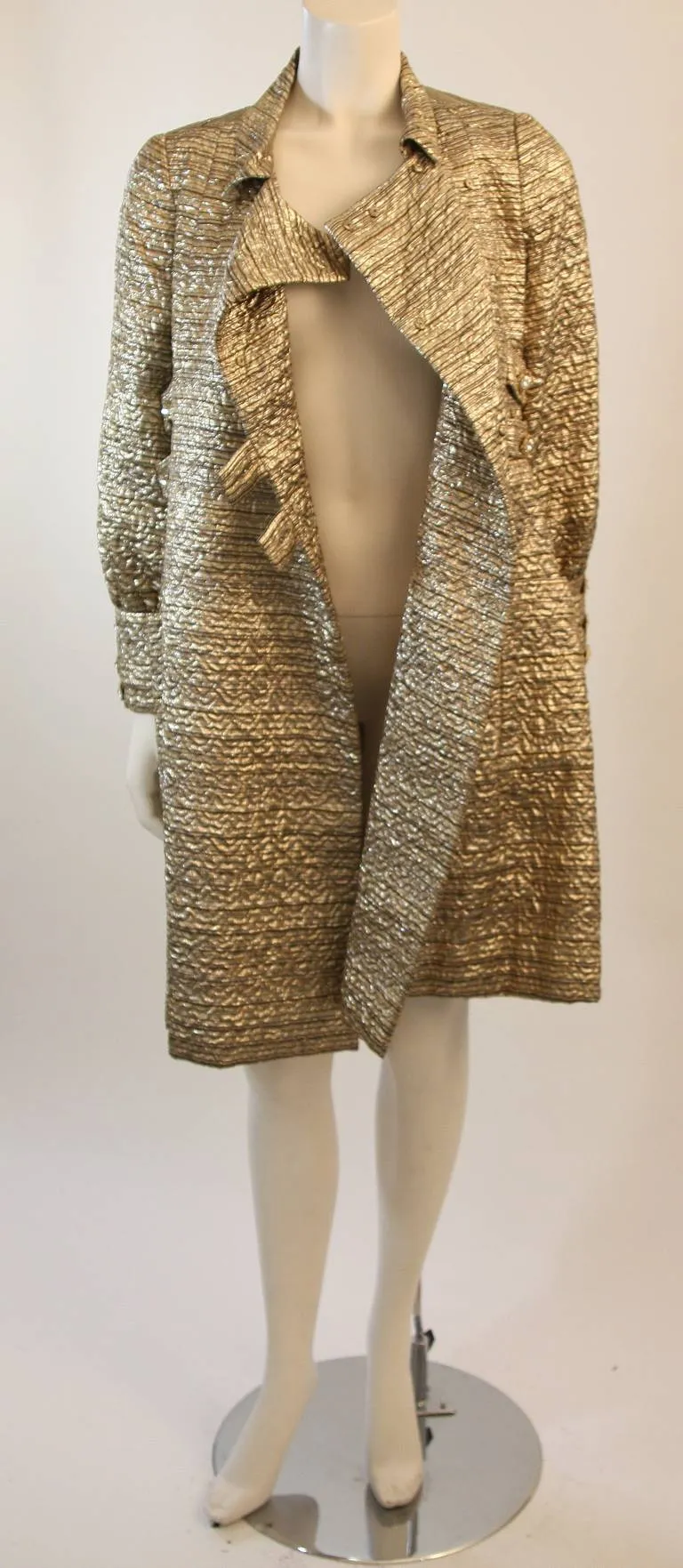 MALCOLM STARR Metallic Gold Dress Coat with Rhinestone Buttons