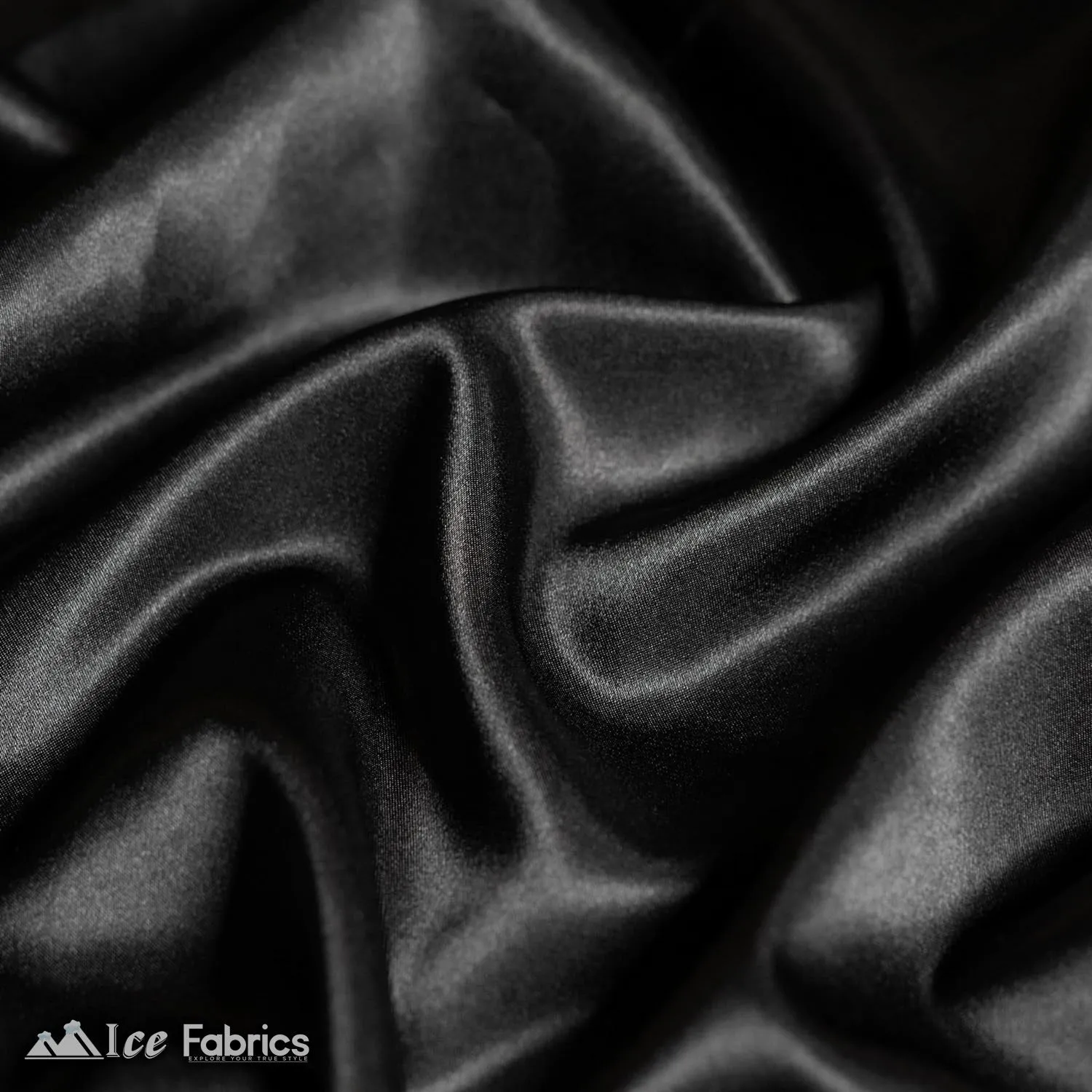 New Shiny Black Charmeuse Stretch Satin Fabric