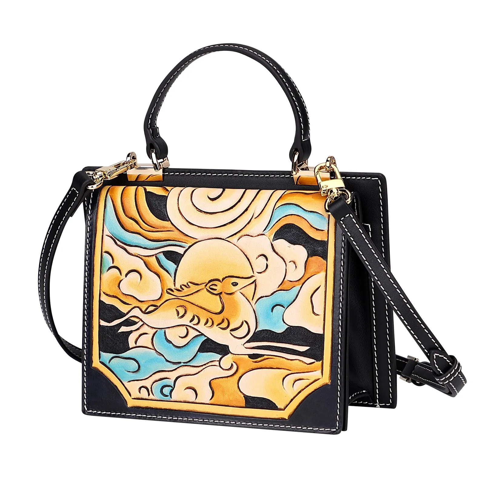 PIJUSHI Leather Satchel Purses Women Hand Painted Crossbody Handbag Handmade