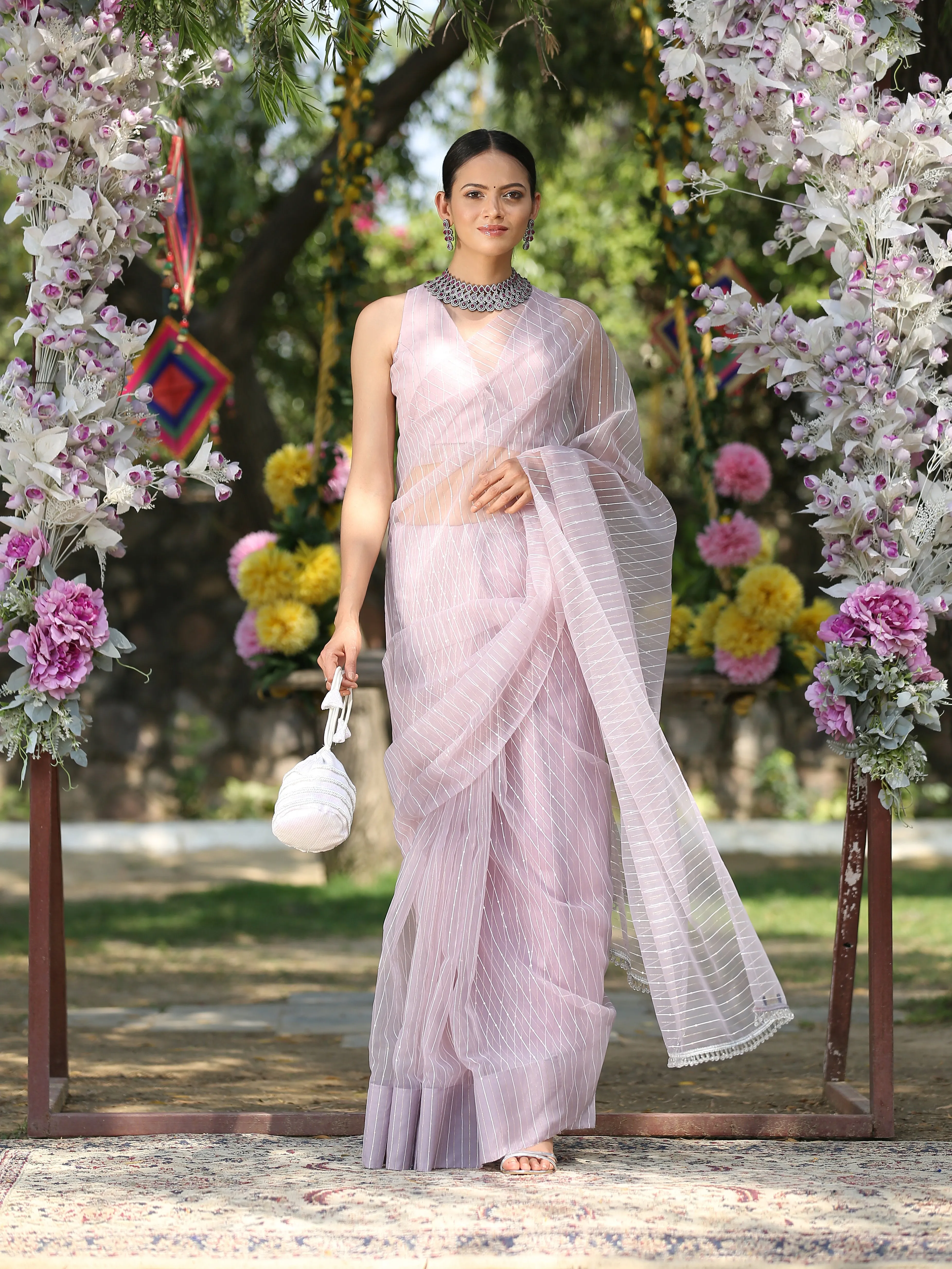 Potli - Iridescent Sequin with White Lace
