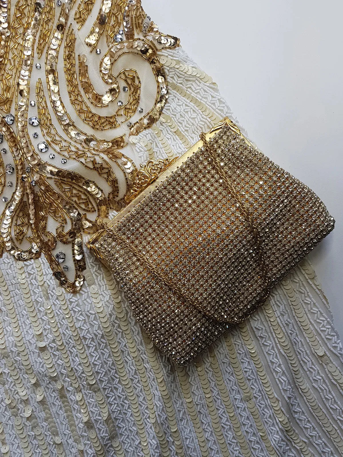 Pure Silk One in a Million Party Dress - Fully Hand Sequined - White & Gold full sequins - magnetic piece that you'll keep forever