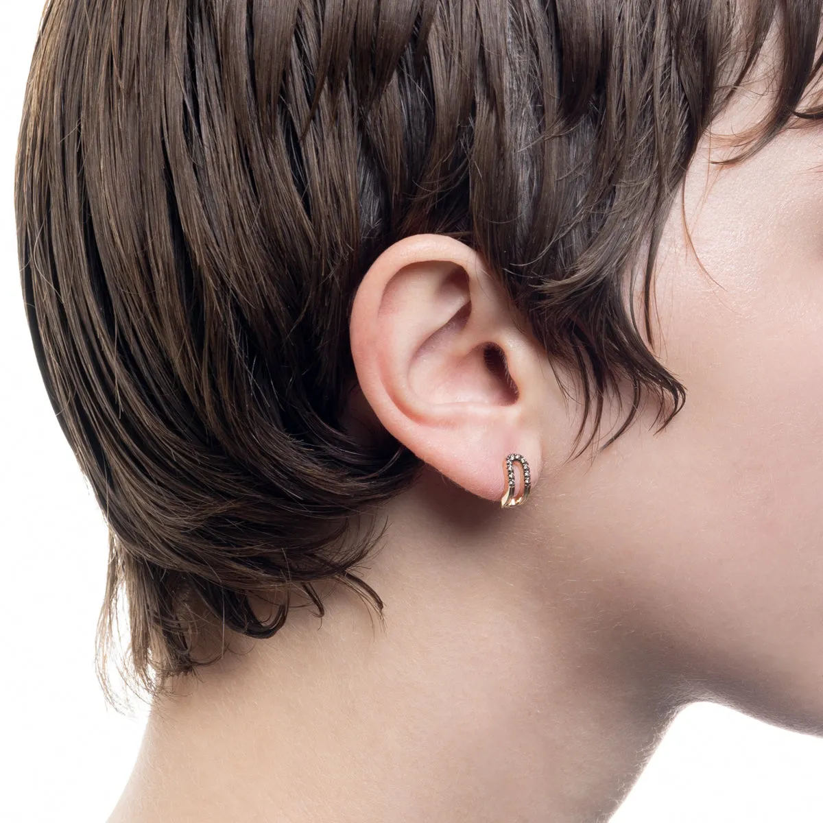 "Beluga" Oblong Diamond Earring Black Ruthenium Plated