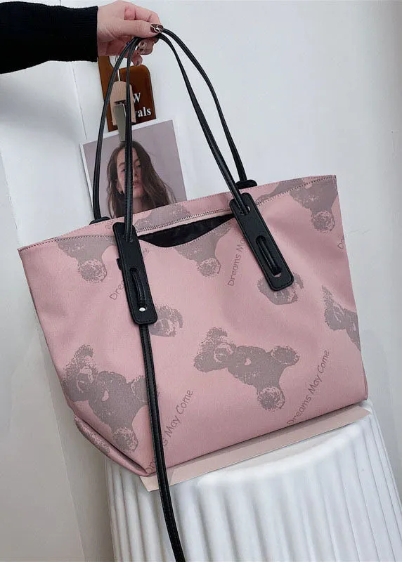 Retro Pink Cartoon Bear Print nylon Tote Handbag