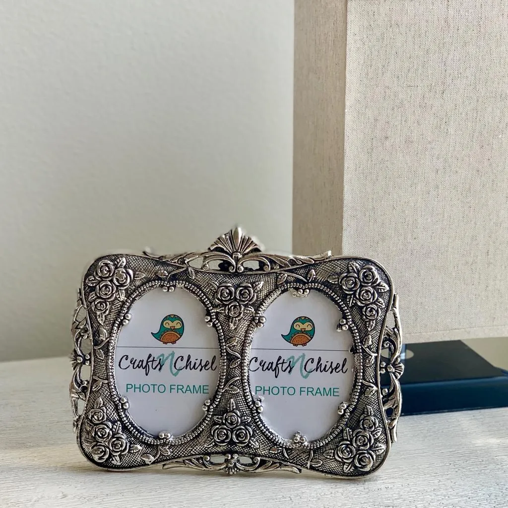 Silver Plated Antique Dual Photo Frame - Home Decor - Decorative Gift item
