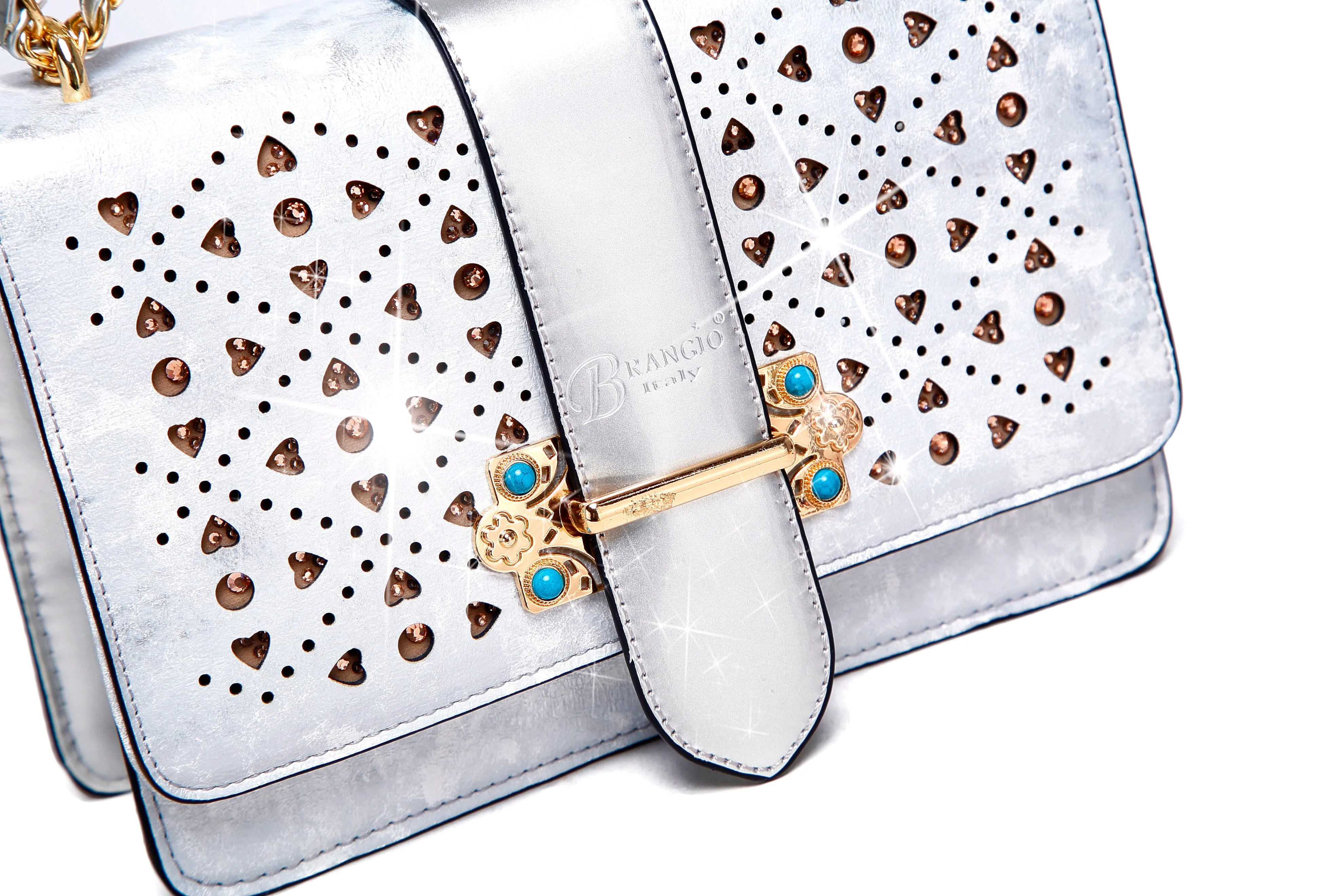 Sparkle of Hearts Crossbody Bag With Sparkling Crystal Strap