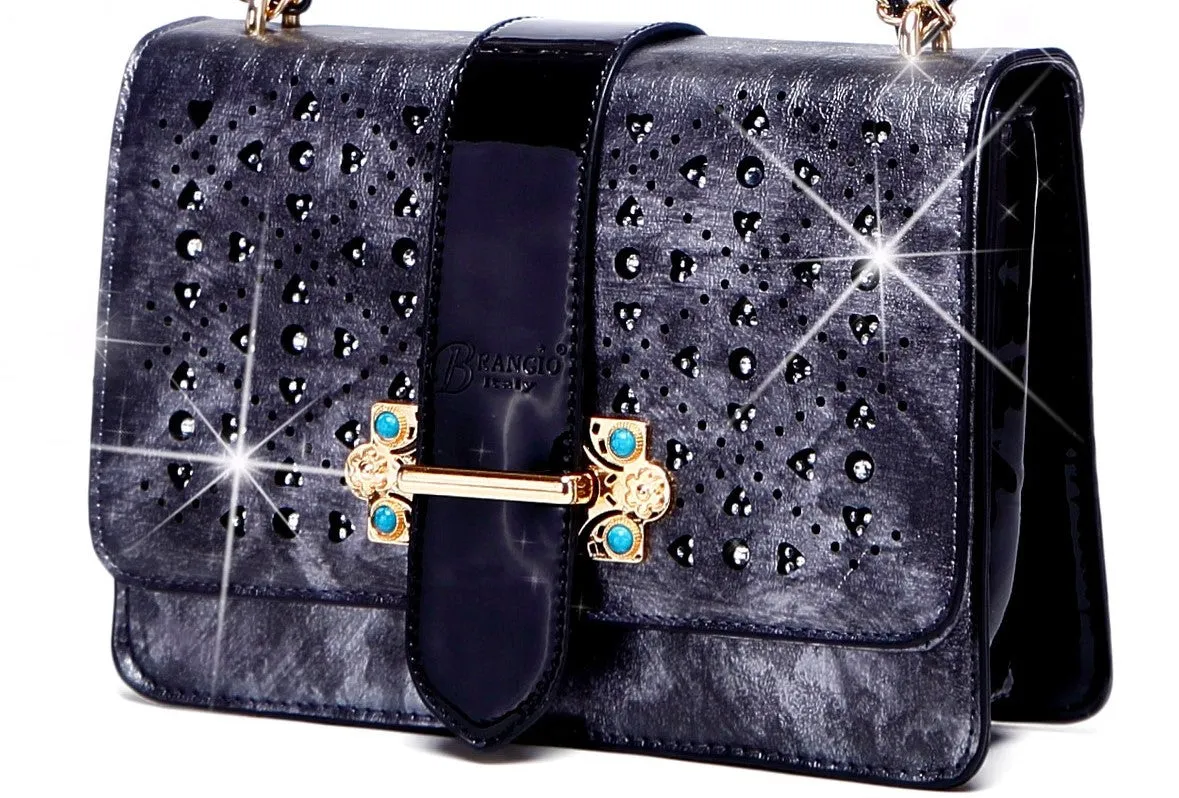 Sparkle of Hearts Crossbody Bag With Sparkling Crystal Strap