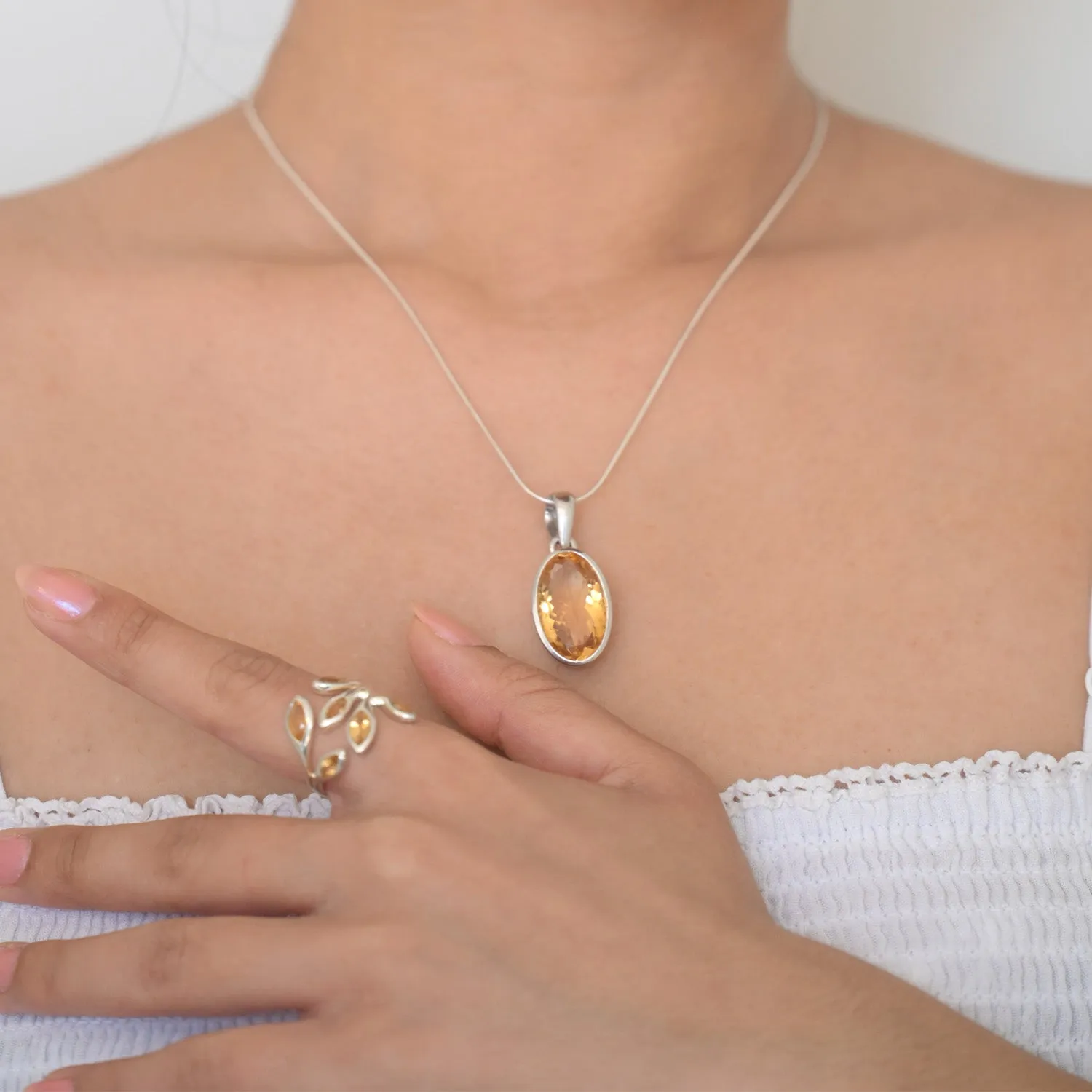 Sterling Silver Pendant with Oval Citrine