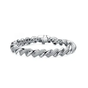 Sterling Silver with Rhodium Plated Clear Round Cubic Zirconia Wavy Twisted Bracelet