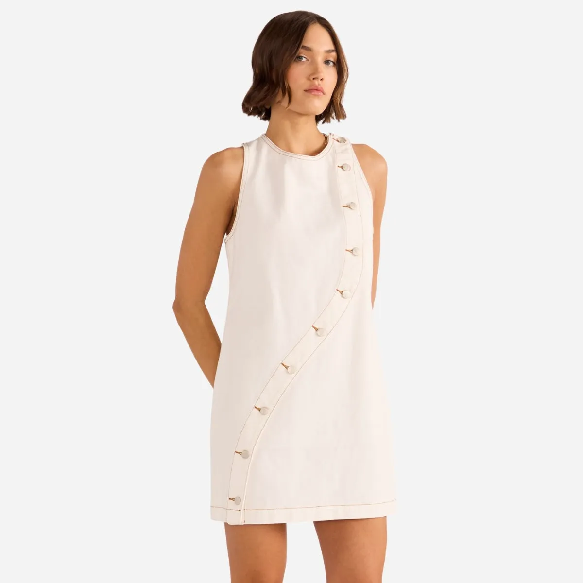 Tabitha Denim Mini Dress (White)