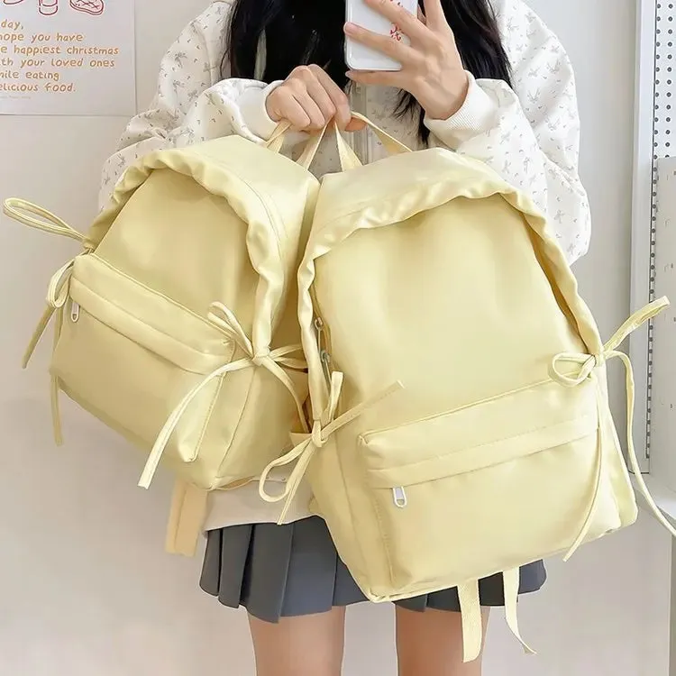 TAVIMART  -  Backpacks for Students Fashion Girls Casual Simple Solid Bow Women's Bags Y2k Aesthetic All Match Chic Schoolbags Female Trendy