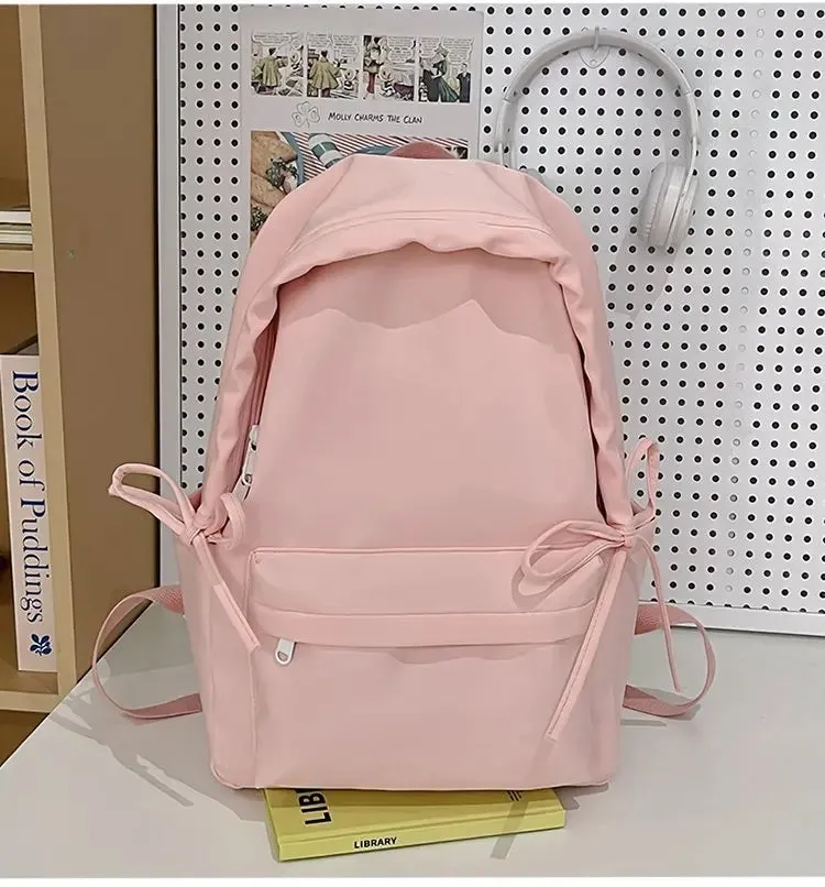 TAVIMART  -  Backpacks for Students Fashion Girls Casual Simple Solid Bow Women's Bags Y2k Aesthetic All Match Chic Schoolbags Female Trendy