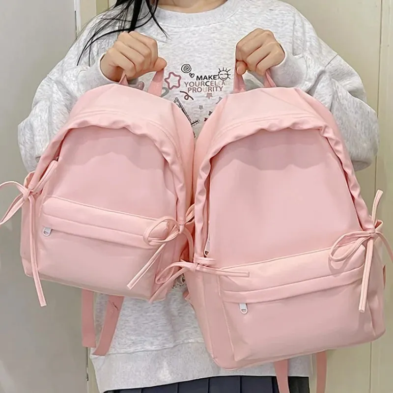 TAVIMART  -  Backpacks for Students Fashion Girls Casual Simple Solid Bow Women's Bags Y2k Aesthetic All Match Chic Schoolbags Female Trendy