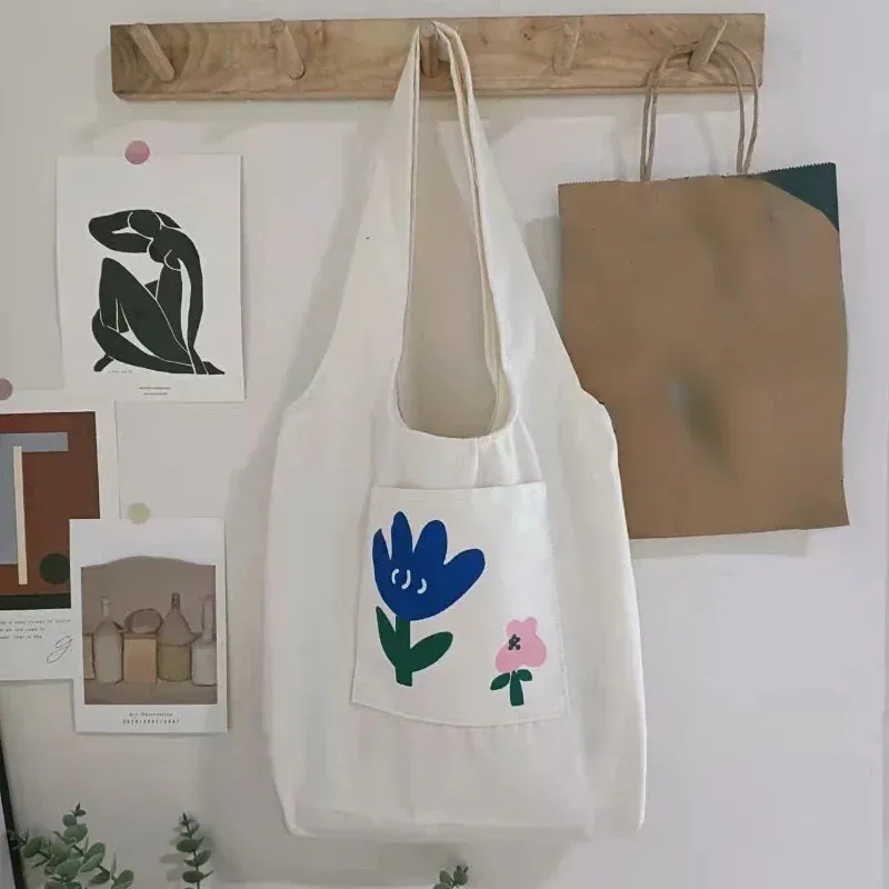 TAVIMART  -  Canvas Women Sweet Flower Print Tote Bags Korean Vintage Trendy Chic Handbag High-capacity Casual Y2k Shoulder Underarm Bag
