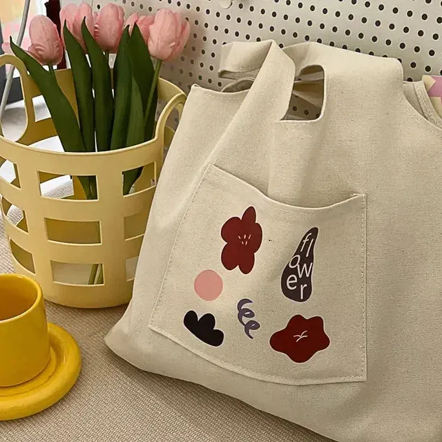 TAVIMART  -  Canvas Women Sweet Flower Print Tote Bags Korean Vintage Trendy Chic Handbag High-capacity Casual Y2k Shoulder Underarm Bag