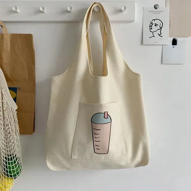 TAVIMART  -  Canvas Women Sweet Flower Print Tote Bags Korean Vintage Trendy Chic Handbag High-capacity Casual Y2k Shoulder Underarm Bag