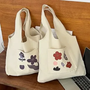TAVIMART  -  Canvas Women Sweet Flower Print Tote Bags Korean Vintage Trendy Chic Handbag High-capacity Casual Y2k Shoulder Underarm Bag