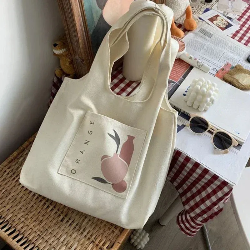 TAVIMART  -  Canvas Women Sweet Flower Print Tote Bags Korean Vintage Trendy Chic Handbag High-capacity Casual Y2k Shoulder Underarm Bag