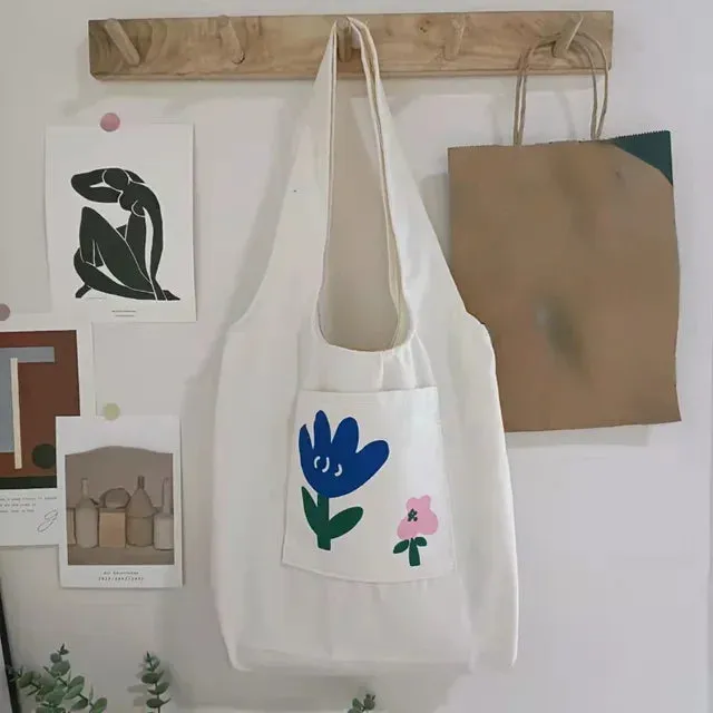 TAVIMART  -  Canvas Women Sweet Flower Print Tote Bags Korean Vintage Trendy Chic Handbag High-capacity Casual Y2k Shoulder Underarm Bag