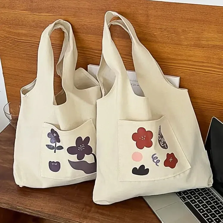 TAVIMART  -  Canvas Women Sweet Flower Print Tote Bags Korean Vintage Trendy Chic Handbag High-capacity Casual Y2k Shoulder Underarm Bag