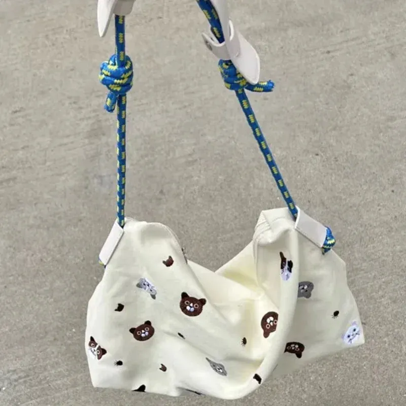 TAVIMART  -  Cartoon Sweet Cat Embroidery Shoulder Bags Women Kawaii Cute Y2k Casual Handbags Trendy Japanese All Match Canvas Underarm Bag