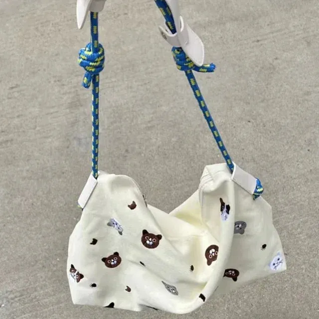 TAVIMART  -  Cartoon Sweet Cat Embroidery Shoulder Bags Women Kawaii Cute Y2k Casual Handbags Trendy Japanese All Match Canvas Underarm Bag