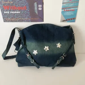 TAVIMART  -  High-capacity Y2k Streetwear Women's Shoulder Bag Japanese Vintage Denim Star Tote Bags Grunge Casual Trendy Handbags Crossbod
