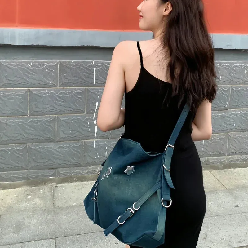 TAVIMART  -  High-capacity Y2k Streetwear Women's Shoulder Bag Japanese Vintage Denim Star Tote Bags Grunge Casual Trendy Handbags Crossbod
