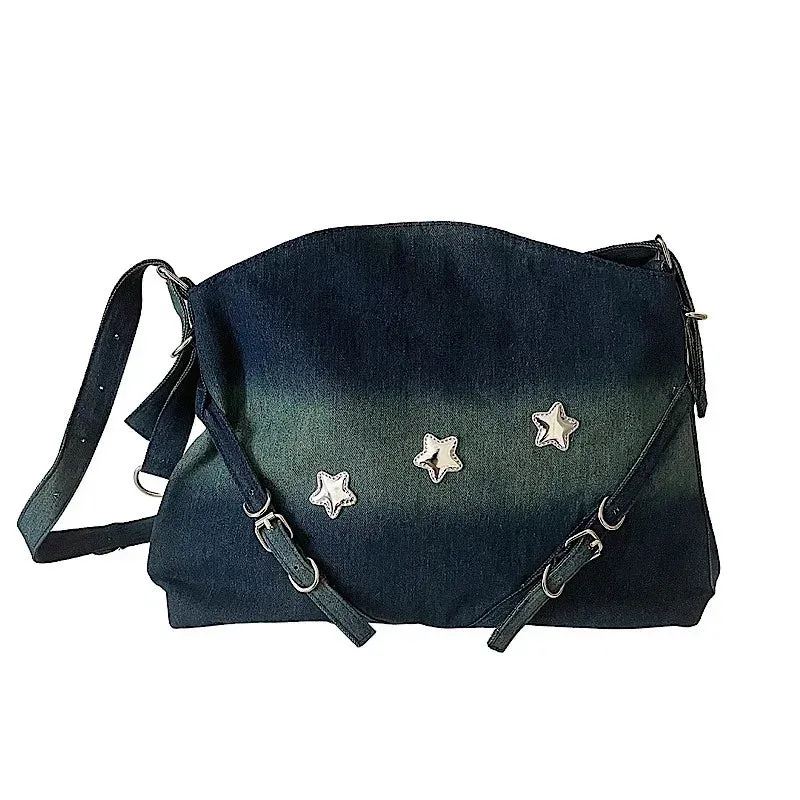 TAVIMART  -  High-capacity Y2k Streetwear Women's Shoulder Bag Japanese Vintage Denim Star Tote Bags Grunge Casual Trendy Handbags Crossbod