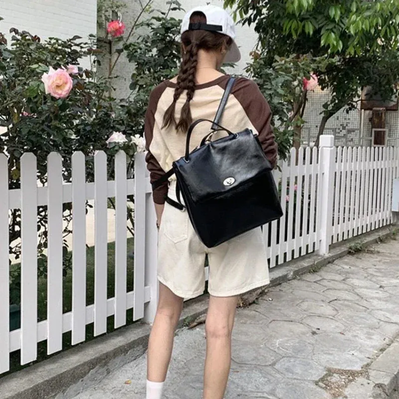 TAVIMART  -  Korean Simple Trendy Solid Schoolbags Y2k Aesthetic High-capacity Fashion Women Handbags Casual All Match Backpack for Students