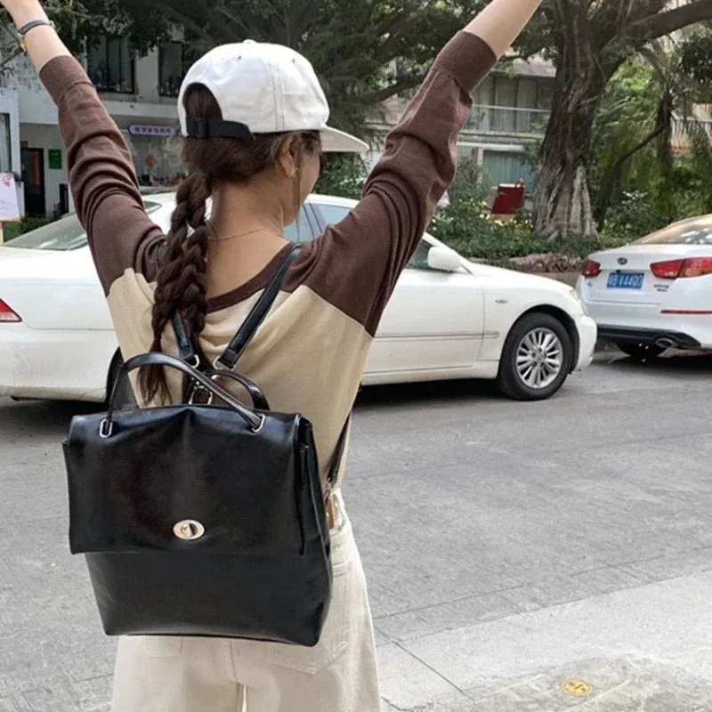 TAVIMART  -  Korean Simple Trendy Solid Schoolbags Y2k Aesthetic High-capacity Fashion Women Handbags Casual All Match Backpack for Students