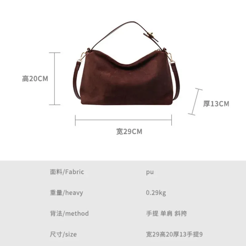 TAVIMART  -  Retro Women Suede Shoulder Bag Crossbody Bag With Large Capacity Adjustable Strap Hobo Satchel Purse Clutch Purse Zipper Handbag