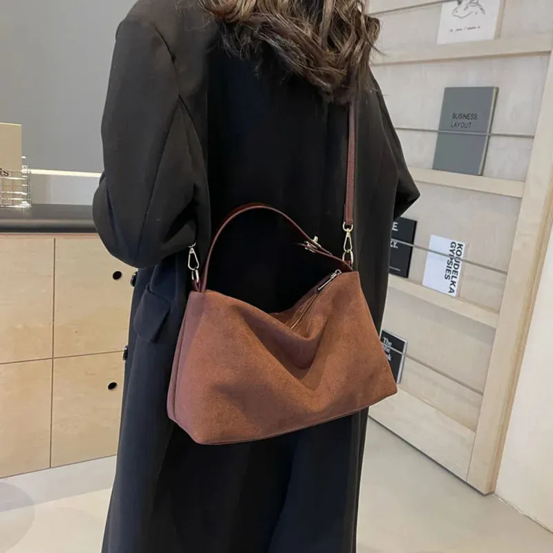 TAVIMART  -  Retro Women Suede Shoulder Bag Crossbody Bag With Large Capacity Adjustable Strap Hobo Satchel Purse Clutch Purse Zipper Handbag