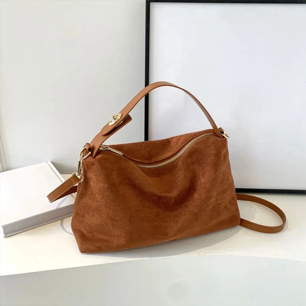 TAVIMART  -  Retro Women Suede Shoulder Bag Crossbody Bag With Large Capacity Adjustable Strap Hobo Satchel Purse Clutch Purse Zipper Handbag