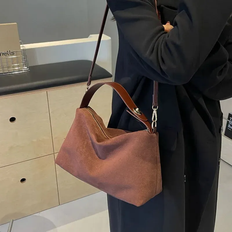 TAVIMART  -  Retro Women Suede Shoulder Bag Crossbody Bag With Large Capacity Adjustable Strap Hobo Satchel Purse Clutch Purse Zipper Handbag