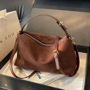 TAVIMART  -  Retro Women Suede Shoulder Bag Crossbody Bag With Large Capacity Adjustable Strap Hobo Satchel Purse Clutch Purse Zipper Handbag