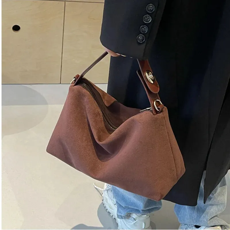 TAVIMART  -  Retro Women Suede Shoulder Bag Crossbody Bag With Large Capacity Adjustable Strap Hobo Satchel Purse Clutch Purse Zipper Handbag