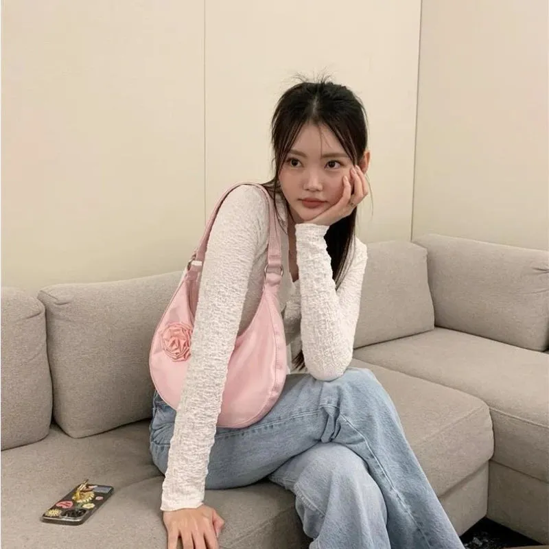 TAVIMART  -  Vintage Casual Patchwork Flower Shoulder Bags Streetwear  All Match Trendy Underarm Bag Fashion Simple Casual Women's Handbags