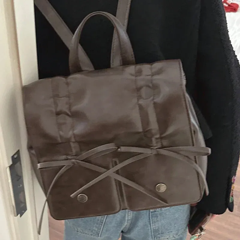 TAVIMART  -  Vintage Fashion Streetwear Backpack Y2k Aesthetic Casual Women Trendy Schoolbag Korean Simple Pleated Bow Backpacks for Students