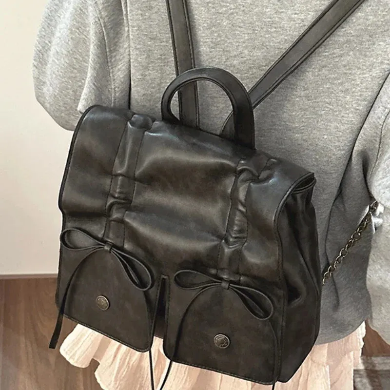 TAVIMART  -  Vintage Fashion Streetwear Backpack Y2k Aesthetic Casual Women Trendy Schoolbag Korean Simple Pleated Bow Backpacks for Students