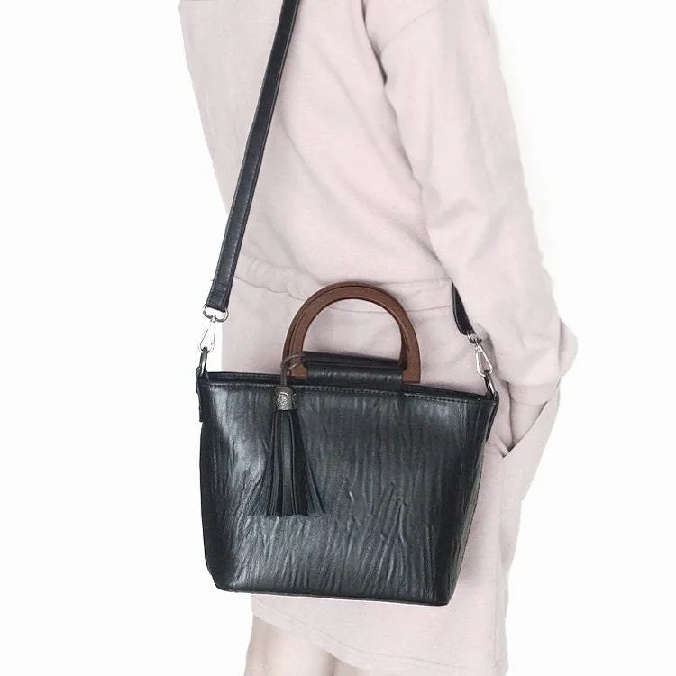 Vintage Designer Bag, Cowhide Leather Handbag, Retro Handcrafted Lady Tassel Handbag, Gift for Her