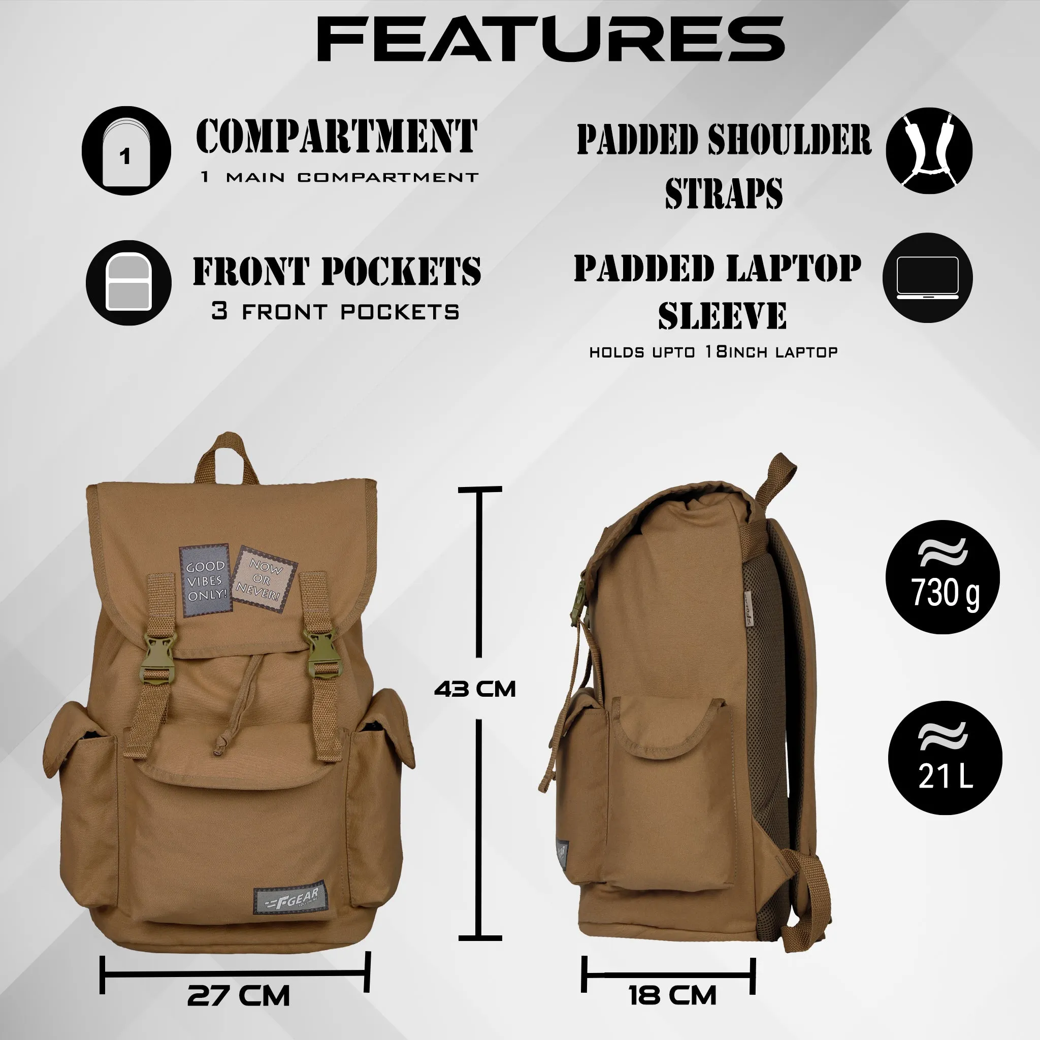 Webster 21L Khaki Canvas Backpack